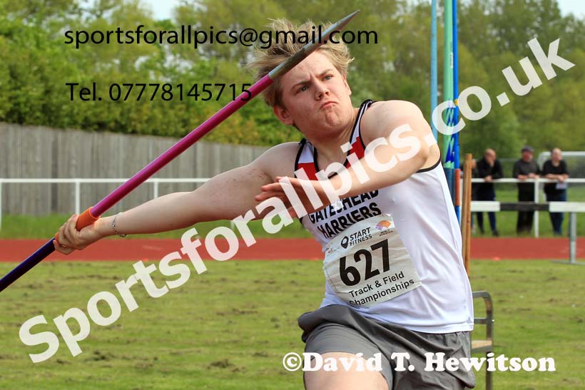 Mens Under-20s Javelin, 2023 North Eastern Track and Field Champs., Middlesbrough Sports Village, Middlesbrough. Photo: David T. Hewitson/Sports for All Pics